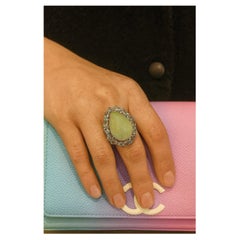 Anello vintage con acquamarina naturale di Bochic "Capri" in oro bianco 18 carati e argento