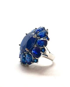 Bochic “Capri” Vintage Natural Blue Sapphire Cocktail Ring 18K Gold & Silver