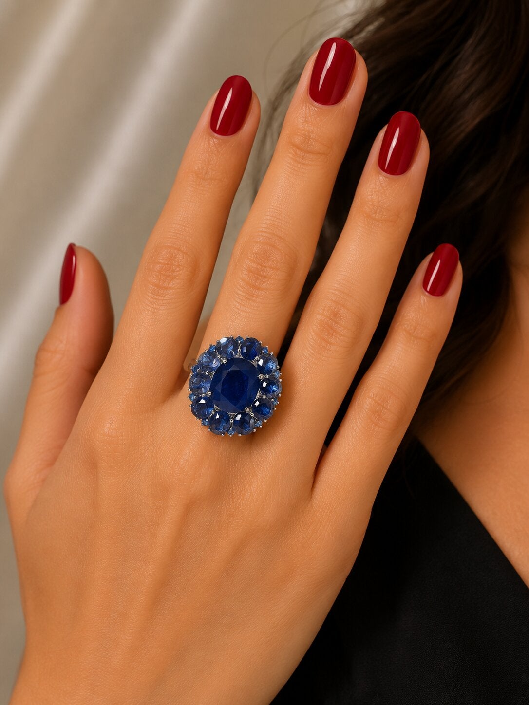 Bochic "Capri" Vintage Natural Blue Sapphire Cocktail Ring 18K Gold & Silver