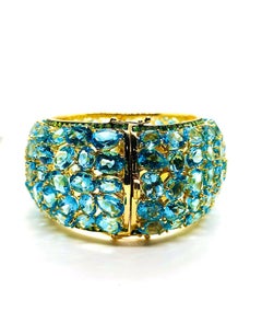 Juego de brazalete Bochic "Capri" Vintage de topacio azul natural en oro de 18 quilates y plata