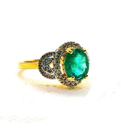 Bochic “Capri” Vintage Natural Diamond & Emerald Retro Ring Set In 18K Gold & Si