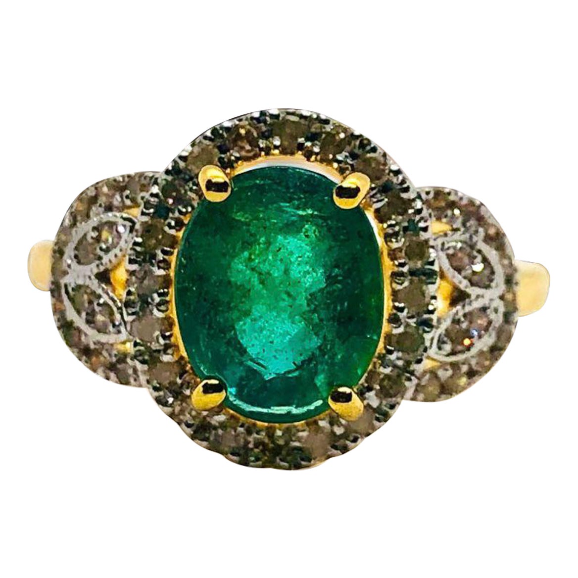Bochic "Capri" Vintage natürlichen Diamanten & Smaragd Retro Ring Set in 18K Gold & Si
