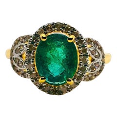 Bochic "Capri" Vintage natürlichen Diamanten & Smaragd Retro Ring Set in 18K Gold & Si