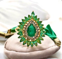Bochic “Capri” Vintage Natural Diamond & Emerald Retro Ring Set In 18K & Silver
