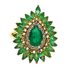 Anello vintage con diamante naturale e smeraldo retrò di Bochic "Capri", in argento e 18 carati