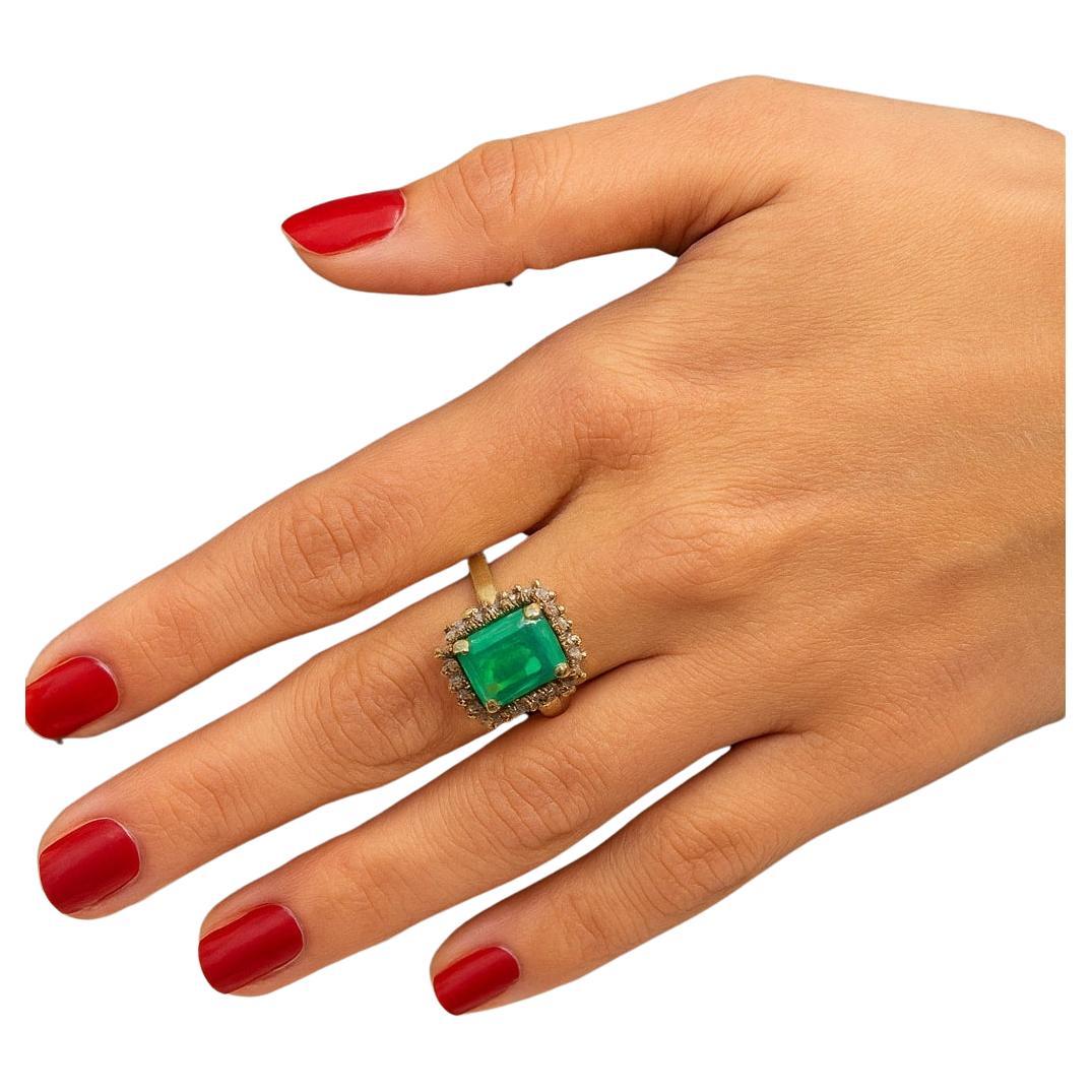 Bochic “Capri” Vintage Natural Diamond & Emerald Retro Ring Set In 18K & Silver