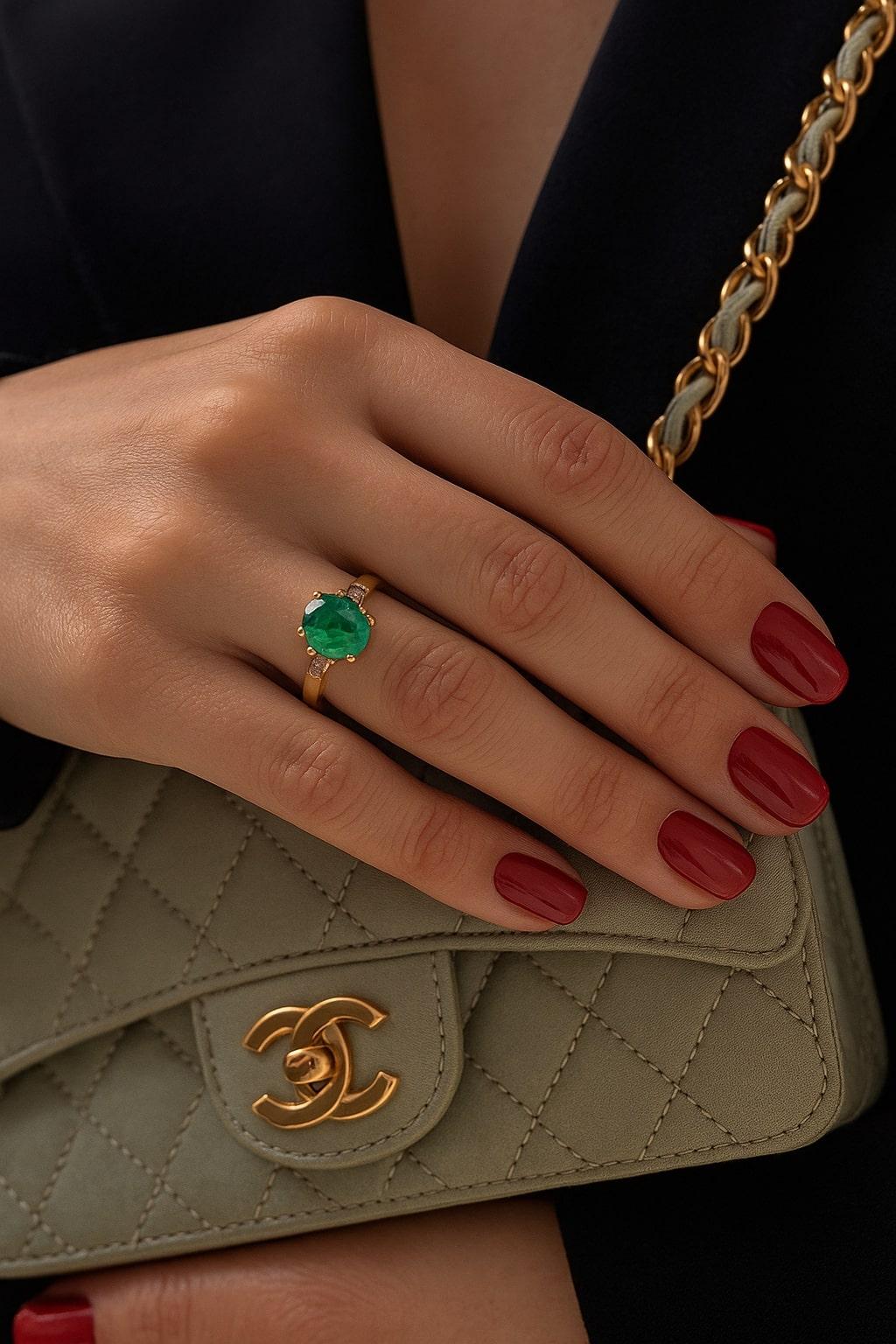 Bochic "Capri" Vintage natürlichen Diamant & Smaragd Ring Set in 18K Gold & Silber im Angebot