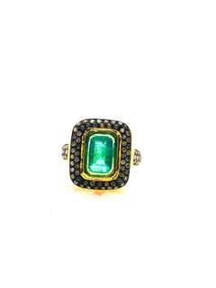 Bochic “Capri” Vintage Natural Diamond & Emerald  Vintage Retro Ring Set In 18K