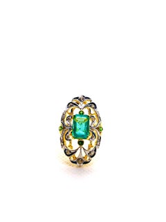 Bochic “Capri” Vintage Natural Diamond & Emerald  Vintage Retro Ring Set In 18K