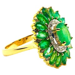 Bychic "Capri" Bague rétro vintage en diamant naturel et émeraude en 18K