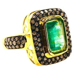 Bochic "Capri" Vintage Diamante Naturale e Smeraldo  Anello retrò vintage incastonato in 18 carati
