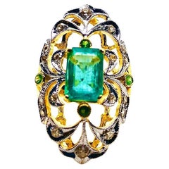 Bochic "Capri" Vintage Diamante Naturale e Smeraldo  Anello retrò vintage incastonato in 18 carati