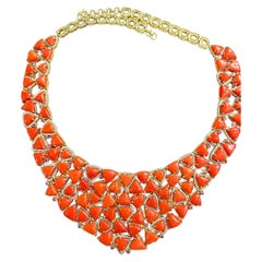 Collana a pettorina Bochic “Capri” in diamanti naturali e corallo naturale, vintage, CIRCA 1998