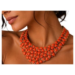 Collana a pettorina Bochic “Capri” in diamanti naturali e corallo naturale, vintage, CIRCA 1998
