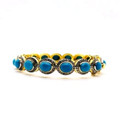Bochic “Capri” Vintage Natural Diamond & Turquoise Bracelet Set In 18K & Silver