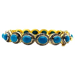 Bochic “Capri” Vintage Natural Diamond & Turquoise Bracelet Set In 18K & Silver