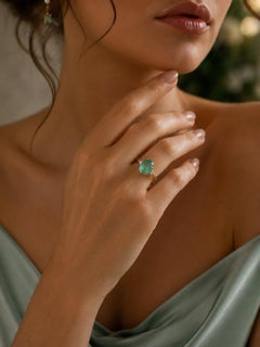 Anillo «Capri» de Bochic, estilo vintage, con esmeralda natural y diamantes, en oro de 18 quilates y plata
