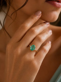 Anillo «Capri» de Bochic, estilo vintage, con esmeralda natural y diamantes, en oro de 18 quilates y plata