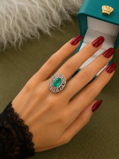 Anello Bochic “Capri” vintage con smeraldo naturale e diamanti, in oro 18 carati e argento, “Circa anni ’90”