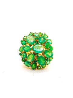Vintage Bychic "Capri" Vintage Natural Emerald Retro Cluster Ring Set in 18K Gold & Silv