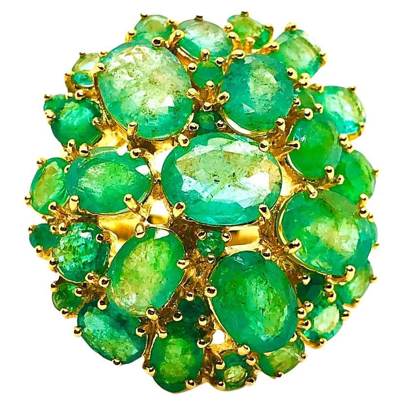 Bochic "Capri" Vintage natürlichen Smaragd Retro Cluster Ring Set in 18K Gold & Silv