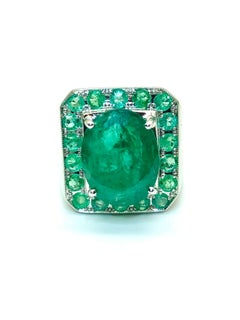 Bochic “Capri” Vintage Natural Emerald Ring Set in 18K White Gold & Silver
