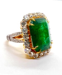Anello Bochic “Capri” vintage con smeraldo naturale e diamanti rosa — Oro giallo 14K