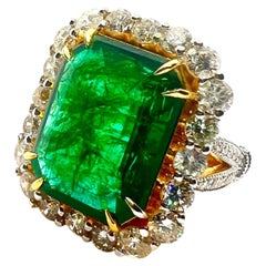 Bochic “Capri” Vintage Natural Emerald & Rose Diamond Ring — 14K Yellow Gold