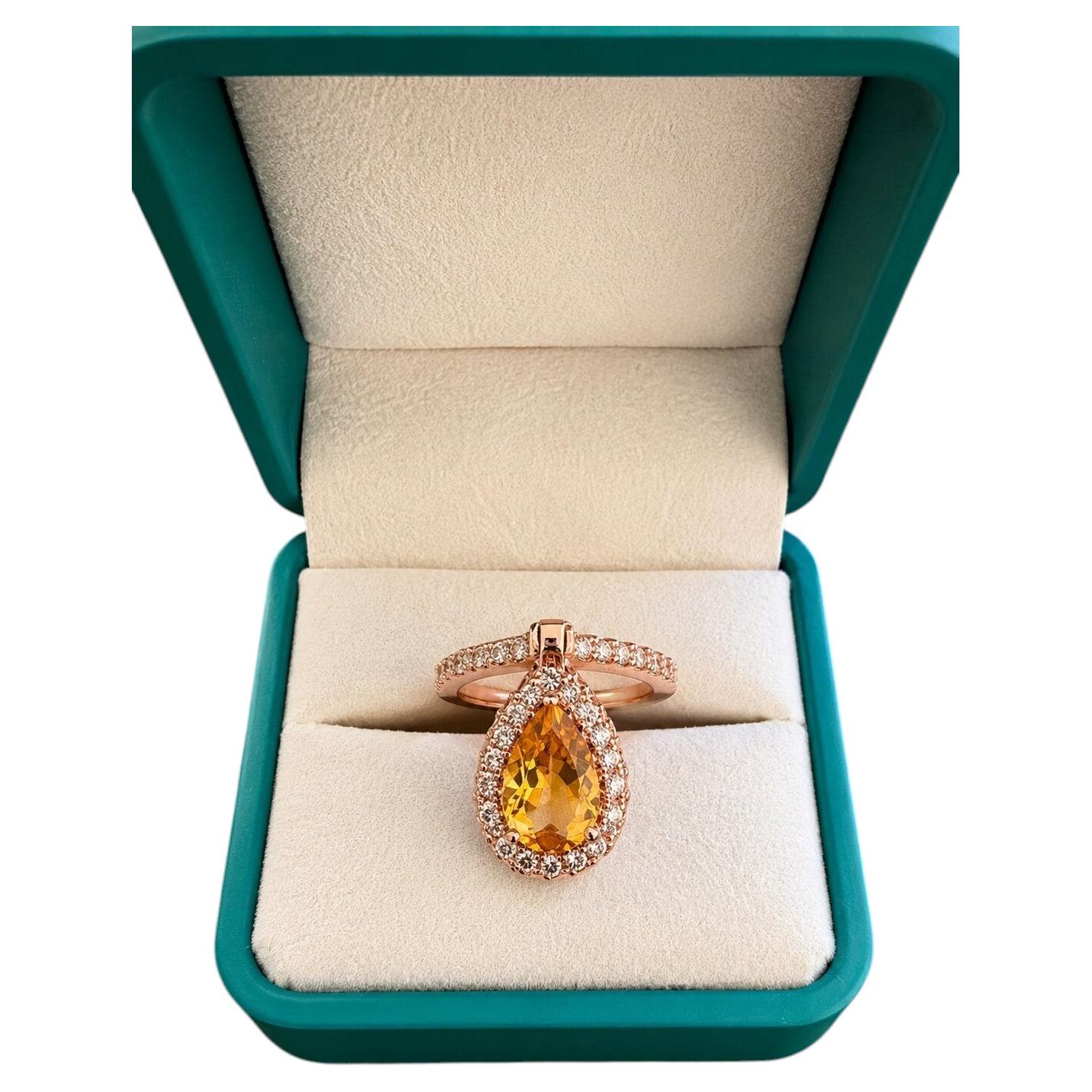 Bochic “Capri” Vintage Natural Italian Citrine & Diamond Ring 18K Gold & Silver