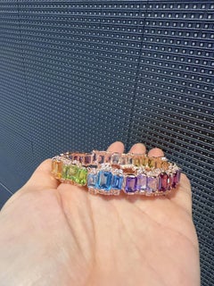 Bochic “Capri” Vintage Natural Multi Fancy Color Gem Bracelet Set In 18K & Silve