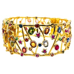 Bochic “Capri” Vintage Natural Multi Sapphire Cuff Set In 18K Gold & Silver