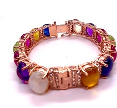 Bochic “Capri” Vintage Natural Multi Sapphire & Ruby Bangle - 18K Gold & Silver