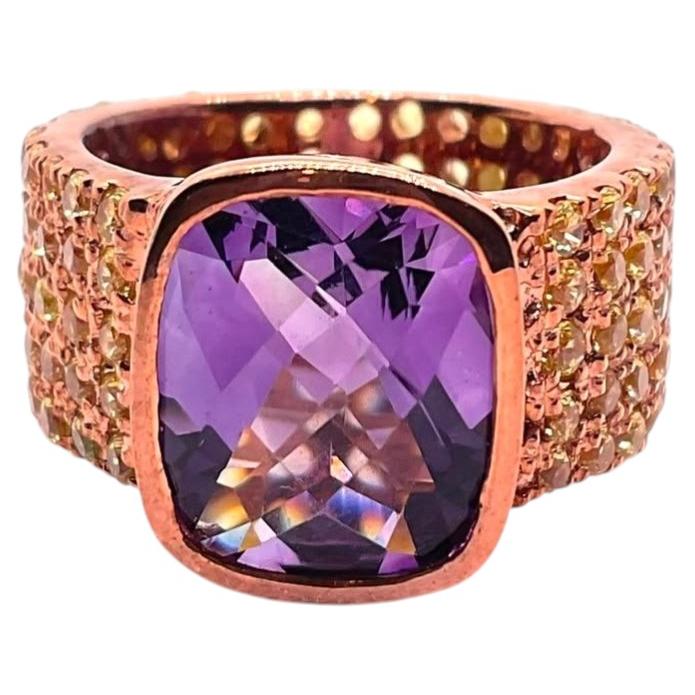 Bague Bochic « Capri » vintage en péridot naturel et améthyste — Or 18 carats et argent