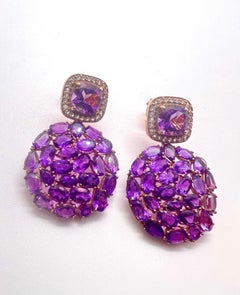 Bochic “Capri” Vintage Natural Purple Amethyst Earrings - 18K Gold & Silver