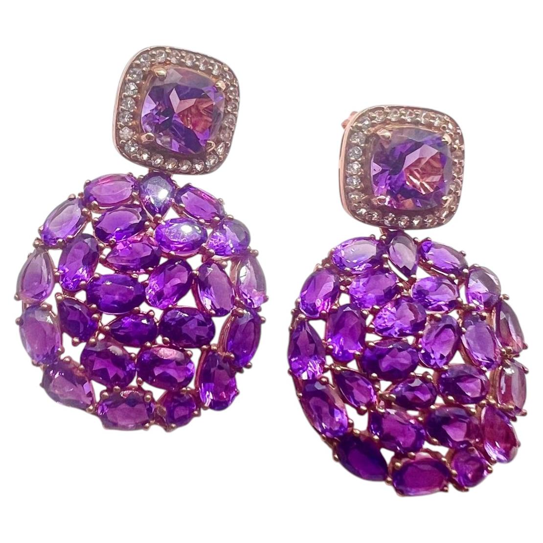 Orecchini vintage di ametista viola naturale "Capri" di Bochic - Oro e argento 18 carati