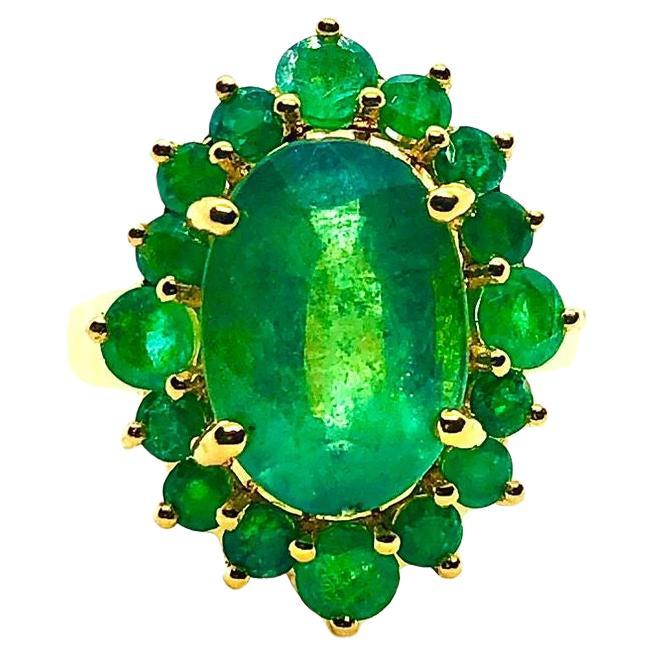 Bochic "Capri" Anello Vintage con smeraldo naturale retrò in oro e argento 18K