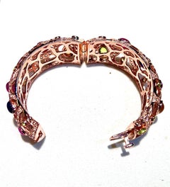 Bochic “Capri” Vintage Natural Ruby & Amethyst Bangle Set In 18K Gold & Silver