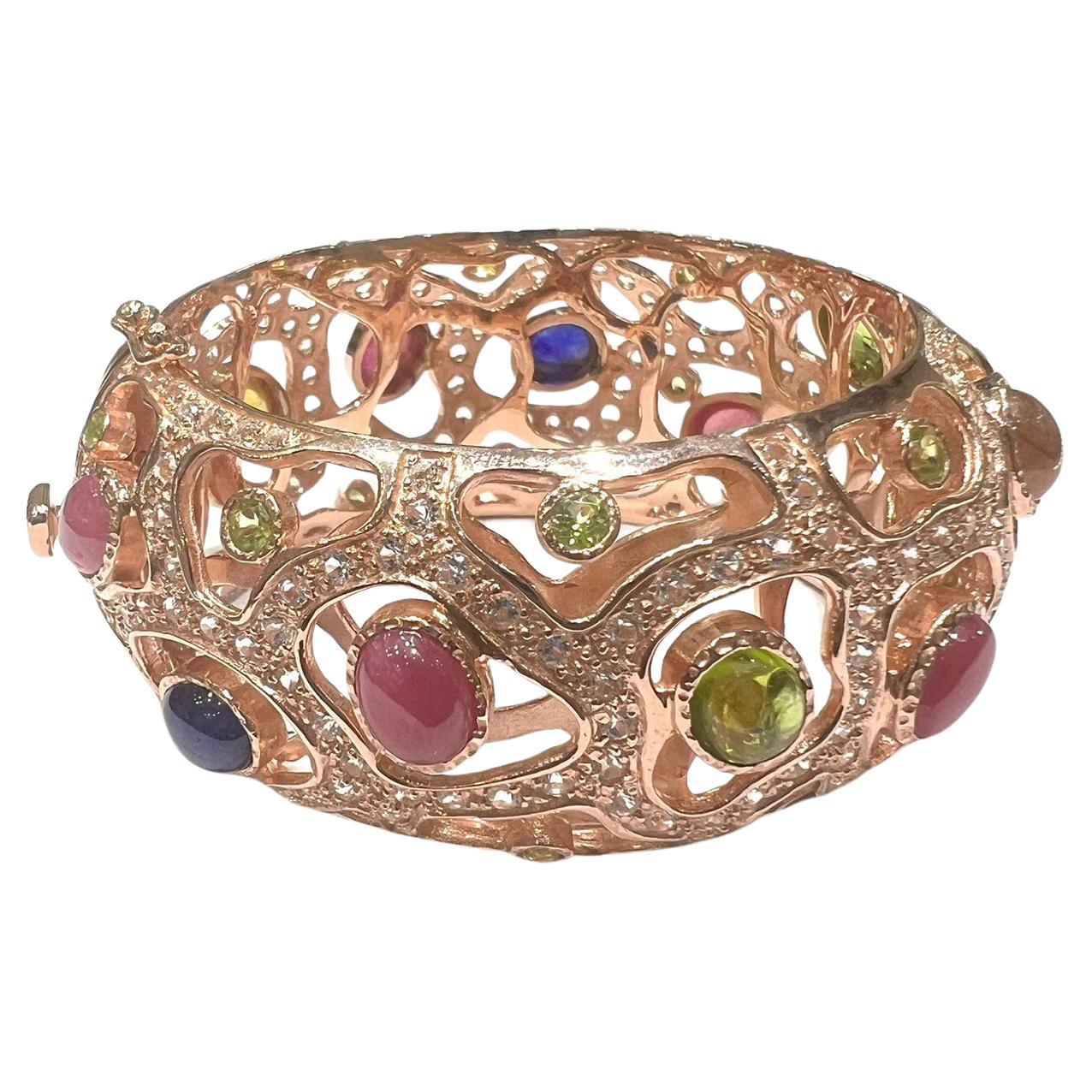 Bochic "Capri" Set di bracciali con rubini naturali e ametiste vintage in oro e argento 18 carati in vendita