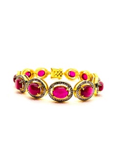 Bochic “Capri” Vintage Natural Ruby & Diamond Bracelet Set In 18K & Silver