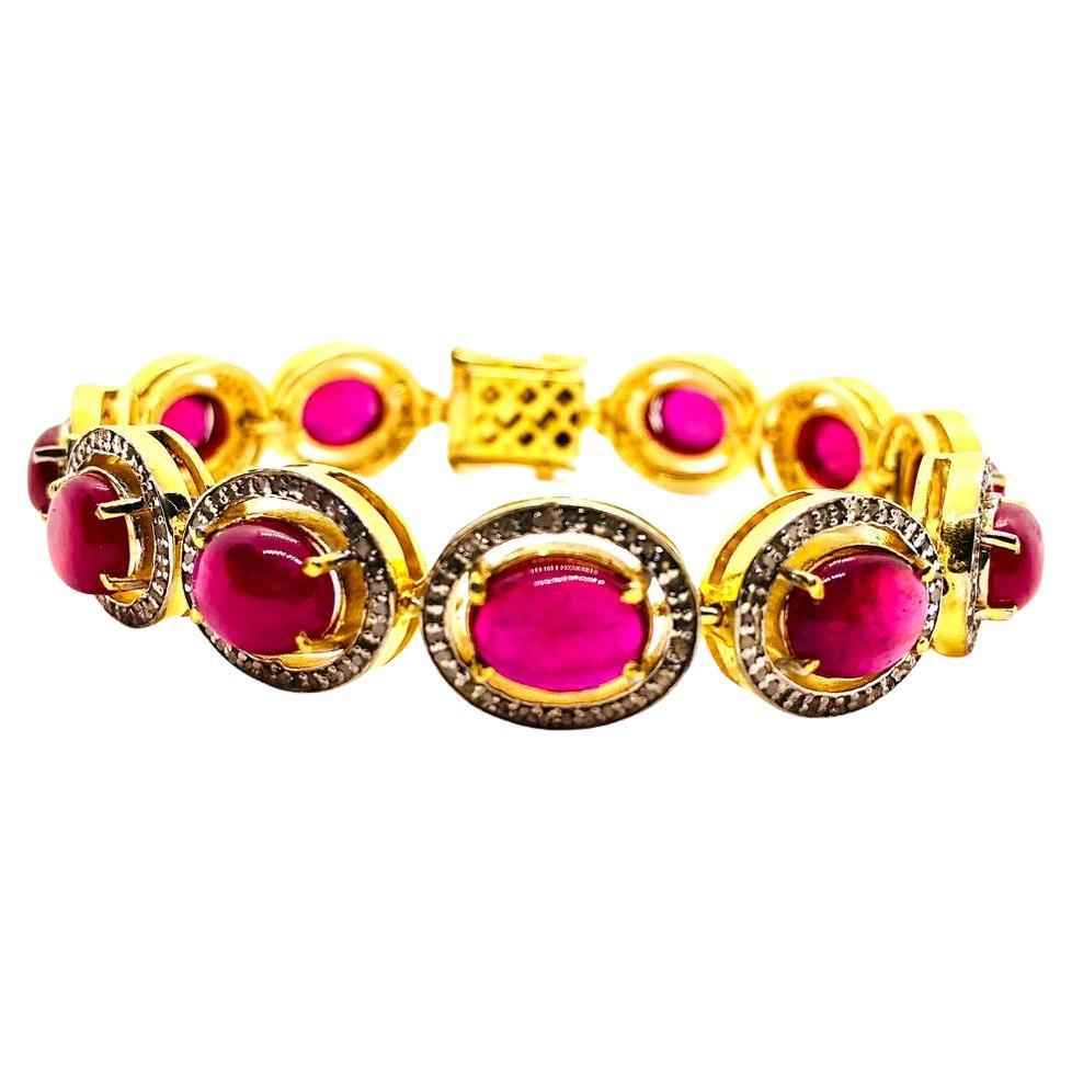 Bochic "Capri" Vintage Natural Ruby & Diamond Bracelet Set in 18K & Silver