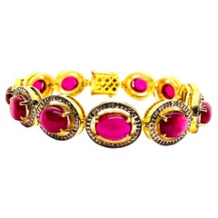 Bochic “Capri” Vintage Natural Ruby & Diamond Bracelet Set In 18K & Silver