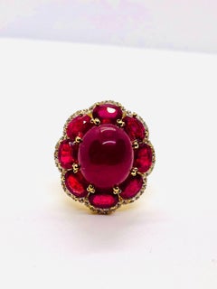 Bochic “Capri” Vintage Natural Ruby & Diamond Retro Ring Set In 18K Gold & Silve