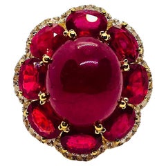 Bochic “Capri” Vintage Natural Ruby 
Diamond Retro Ring Set In 18K Gold 
Silve