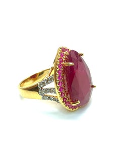 Bochic “Capri” Vintage Natural Ruby & Diamonds Ring Set in 18K Gold & Silver