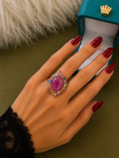 Bague Bochic « Capri » vintage avec rubis naturel et saphir fantaisie – Or 18 carats et argent