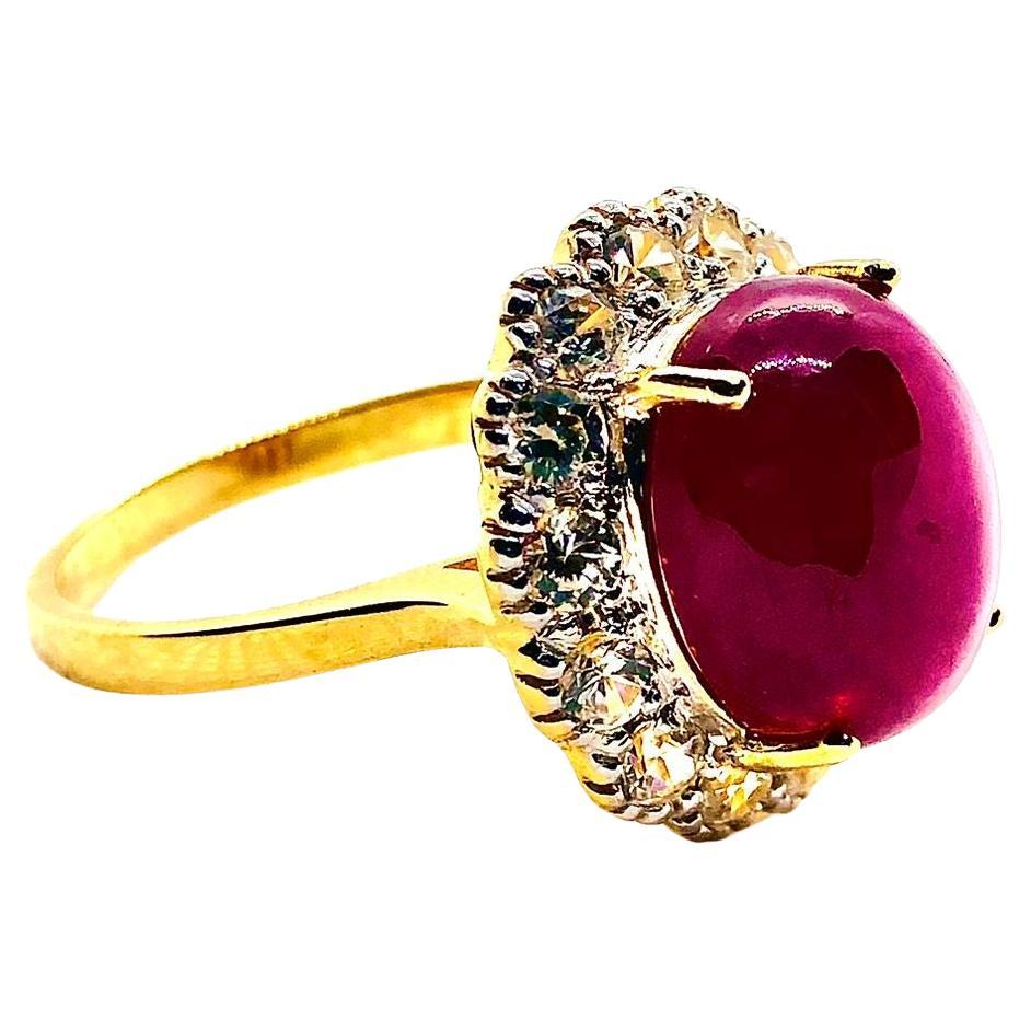 Anello retrò Bochic "Capri" con rubino naturale e topazio naturale d'epoca in oro 18 carati
