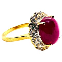 Anillo retro vintage "Capri" de rubí natural y topacio natural en oro de 18 quilates