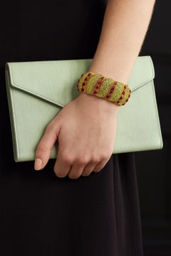 Bochic Capri Vintage Natural Ruby & Peridot Bangle - 18K Gold & Silver, Circa 90
