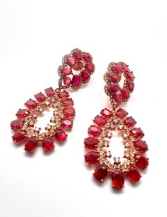Boucles d'oreilles Vintage "Capri" Rubis Naturel & Saphir Rose - Or 18K & Si