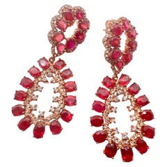 Boucles d'oreilles Vintage "Capri" Rubis Naturel & Saphir Rose - Or 18K & Si